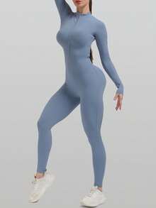 RUNONWHEELS 5 Women's Yoga Jumpsuit Women's Long Sleeved Tight Fitting Ski Jumpsuit Exercise Long Sleeved Sports Jumpsuit Quick Drying High Elasticity, Buttery Soft Gym Yoga Sports Jumpsuit Bodysuit Romper - Màu xanh nhạt - Xem 2