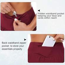 Womens High Waisted Running Shorts Quick Dry Athletic Workout Shorts With Mesh Liner Zipper Pockets - Burgundy - View 3