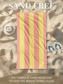 1pc Printed Beach Towel, Orange Striped Pattern, Can Be Used As Swimwear Or Bath Towel, Fashionable Design, Super Absorbent, Suitable For Bathroom, Swimming, Fitness, Yoga And Other Occasions, Soft And Comfortable Microfiber Material, Lightweight And Easy To Carry. - Multicolor - View 4