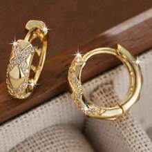Golden-Tone Bohemian Cross Hoop Earrings For Women, Sparkling Synthetic Gemstone Design, Allergy-Resistant, Perfect For Valentine's Day Gifts, Daily Wear & Vacation Jewelry, Novelty Earrings