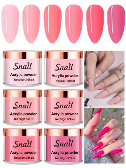 6 Colors Pink Acrylic Powder, Acrylic Powder Large Capacity Professional Acrylic Nail Powder, For Nail Acrylic Extension, Nail Carving, Lasting, Suitable For Beginners And Salons.