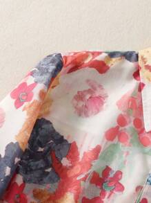 Women's All-Over Floral Print Long Sleeve Blouse - Front Button Shirt Top For Festival, Evening Date Night, Travel & Daily Wear, Versatile All-Season