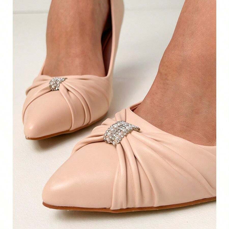 Eleganti e alla moda tacchi alti con punta affusolata decorati con cristalli - Beige - Visualizzare 1