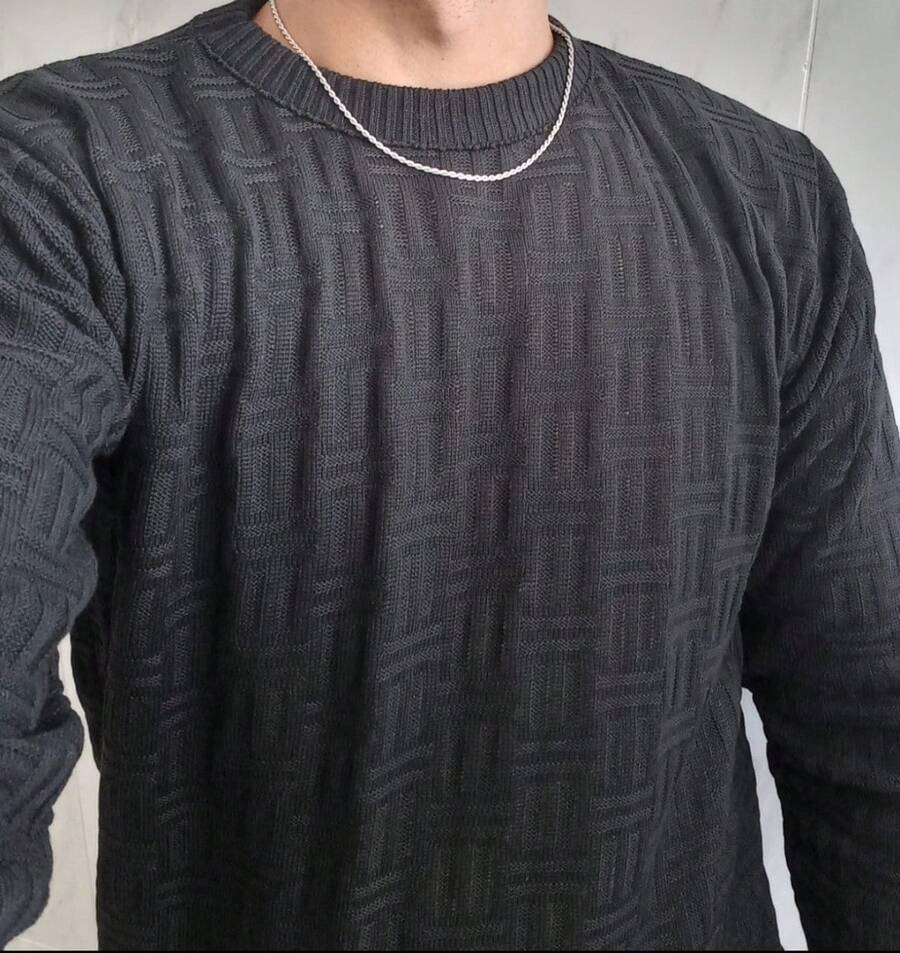 Men's Sweater Blouse Knit Long Sleeve Winter 3D - Black - View 1