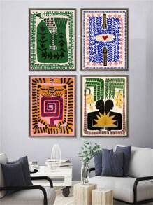 4 PEZZI/1 SET cartellone d'arte di nichia, astratto nordico, con antico disegno egiziano di tigre e leopardo