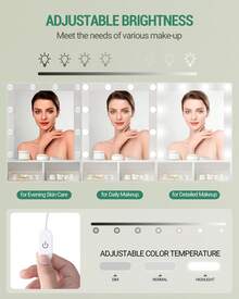 Hzuaneri Dressing Table With Mirror And 10 LED Lights, Makeup Vanity With 3 Shelves & 4 Open Compartments, Large Drawer & Cabinet, Adjustable Lighting Brightness - White - View 5