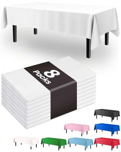 Party Solids 4/8 Pack Premium Plastic Tablecloth 54in. X 108in. Rectangle Plastic Table 8/4PCS Set