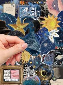 50pcs Mystery Space Stickers PET Material Handbook Laptop Phone Case Luggage Skateboard Helmet Decorative Stickers, School Supplies,Back To School