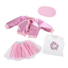 16-18 英寸婴儿娃娃粉色夹克服装套装，多件套春秋公主裙套装，包括夹克、薄纱裙、上衣、帽子 - 彩色 - 查看 3