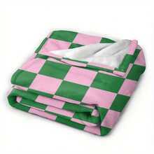 Soft, Warm Flannel Blanket - Pink And Green Plaid Pattern, Comfortable For All Seasons, Suitable For Sofa, Travel, Camping And Home Decor, Lightweight And Stylish, Made Of Polyester Fiber, Perfect For Modern Spaces
