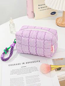 1 件马卡龙色化妆品收纳包儿童旅行化妆包柔软泡沫绗缝化妆收纳包大容量洗漱包带拉链时尚网格设计手拿包便携式手持化妆包带绳钥匙扣可爱零钱包儿童铅笔盒珠宝收纳包、唇油收纳包、指甲油收纳包、洗漱用品收纳包、钢笔收纳包极具吸引力的化妆包，适合上学和旅行 - 彩色 - 查看 13