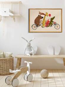 1 bucată de tablouri de perete fanteziste cu animale, bicicletă, pentru camera copiilor – Imprimeuri vibrante pe pânză de mai multe dimensiuni (20x25cm până la 50x70cm) cu opțiuni înrămate/neînrămate, decor vesel cu urs, girafă, caracatiță, crocodil, aventură, pentru camerele copiilor, estetică modernă și jucăușă pentru casă