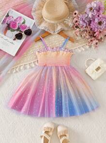 Toddlers/ Little Kids Tie Dye Mesh Sequin Strap Dress, Spring/Summer