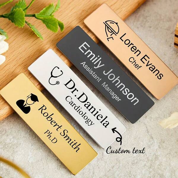1pc Customized Professional ID Name Badge, Pin Fastener, Laser Engraved Corporate Logo, Employee Name Tag, Diverse Colors And Styles, Suitable For Doctors, Educators And Stylists