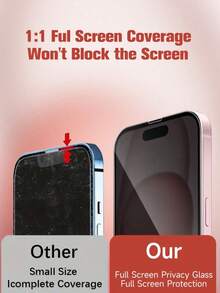 2 包隐私保护全屏钢化玻璃保护膜适用于 17/16 Pro Max/16/15Promax 15Pro/14Promax/13/12/11/7 8Plus/Pro/Promax/Mini 系列带黑边丝印防偷窥全屏手机保护膜 - 黑色 - 查看 6