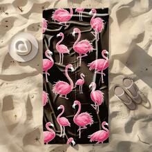 粉色火烈鸟印花沙滩巾柔软舒适夏季沙滩配件泳池毛巾速干大尺寸轻便旅行毛巾沙滩必备品 - 彩色 - 查看 2