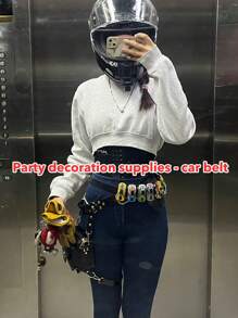 1pc Colorful Car Design Waist Belt, 1 Meter, Leather Strap, DIY Decorative, Versatile For Jeans, Car Shape Waist Chain (Car Color & Style Random)