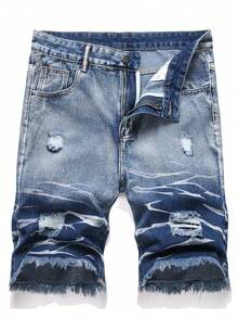 Summer Men's Vintage Washed Denim Shorts - Blue - View 1
