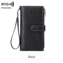 Nueva cartera larga de triple pliegue con tecnología RFID para comercio transfronterizo, cartera vintage multifunción para dama, de unicolor, con gran capacidad