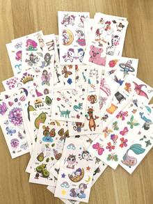 60pcs Temporary Fake Tattoo Stickers, Avocado Ocean Mermaid Shark Princess Various Cute Cartoon Patterns Tattoo Stickers Perfect For Daily Party Body Decoration, Party Accessory Supplies - Multicolor - View 5