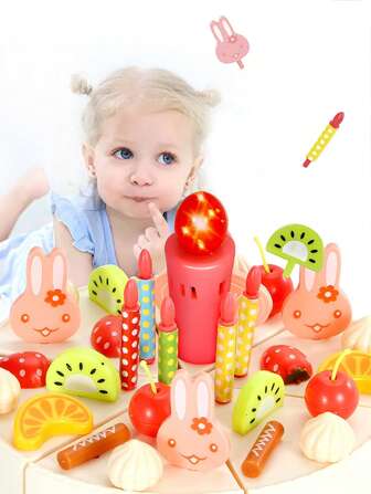 82pcs/Set Children's DIY Birthday Cake Candles That Can Be Blown Out And Used For Cutting The Cake. Toys And Gifts That Can Cut And Play Music. Simulated Edible Birthday Cakes With Fruits And Vegetables. Toys For Children, Girls And Boys. Playhouse Kitchen Toys.