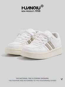HUANQIU 2025新款女鞋登山鞋女士运动鞋厚底运动鞋网面透气小白鞋百搭轻便舒适系带软底休闲鞋跑步鞋白色四季鞋 - 米色 - 查看 3