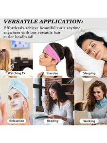 免热卷发棒头带，免热卷发丝带，带发圈，睡眠卷发丝带发卷，自然柔软波浪 DIY 发卷造型工具（咖啡色），返校、旅行度假必备品，女士发饰