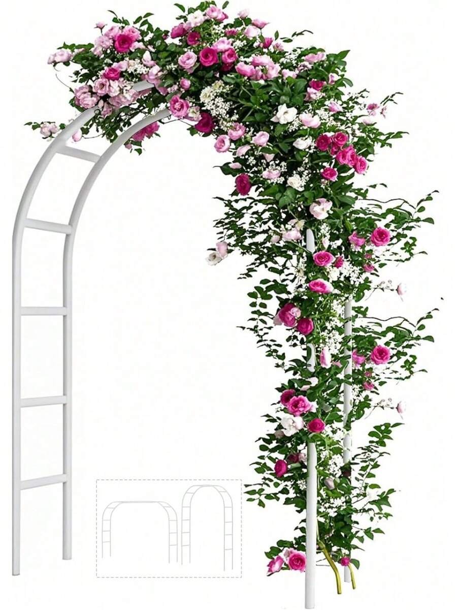 .8ft Garden Arch Trellis Climbing Plants, Metal Arch Frame, Pumpkin Archway Outdoor Garden Arbors And Arches Halloween Birthday Party Shower Decoration(Black) - 白色+標準管 - 查看 1