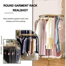 Perchero redondo autoportante de doble espacio, uso múltiple, para almacenamiento de ropa, organizador de ropa comercial con tapa para boutique, dormitorio, capacidad de carga de 330 lbs, color dorado - Dorado - Ver 4