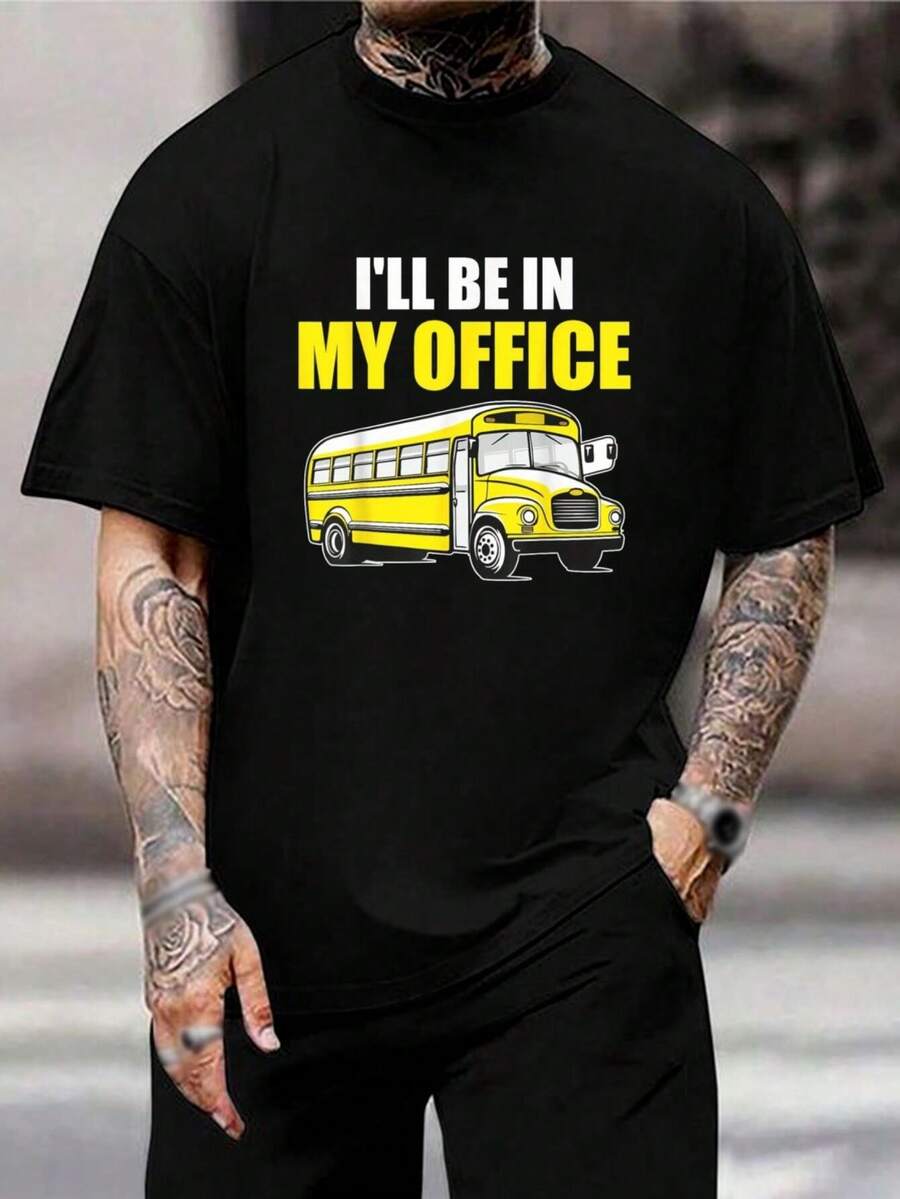 Camiseta divertida de conductor de autobús | Estaré en mi oficina Camiseta de autobús escolar - Regalo para profesores, educadores, vuelta al cole, para hombre y mujer, de manga corta casual - Negro - Ver 1