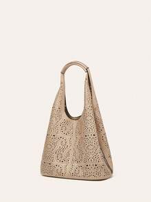 zijinling New Laser Cut Hollow Out Niche Basket Bag, Fashion Tote Bag, Large Capacity, Simple Shoulder Handbag
