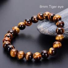1pc Natural Tiger Eye Bead Bracelet, Handmade Yoga Energy Stone Bracelet, Fashion Casual Jewelry Gift
