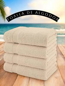 TOALLA DE BAÑO 100% ALGODÓN MEXICANO (Gruesa) ABSORBENTE  70m X 135cm, la cenefa puede variar - Beis - Ver 6