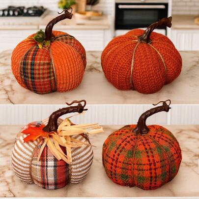 1 pieza Decoración de calabaza hecha a mano de tela, acento de estilo rústico acogedor para el hogar, artículo pequeño y creativo para la mesa de centro de la sala de estar, la mesa de comedor, adecuado para Halloween, la temporada de cosecha, la decoración de otoño, artículos para el hogar de uso múltiple y terapéuticos