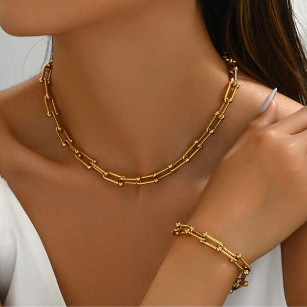 1pc Adjustable Unisex Stainless Steel U-Shaped Horseshoe Chain Bracelet Necklace