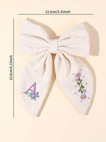 1 Stück beige Haarbögen für Frauen und Mädchen, Buchstabe A Stickerei, Klammern mit lila Blume, Stoff Bogen, elegante Haarbögen-Clips, Hochzeit Urlaub Bögen Haarspangen, Damenschmuck
