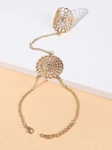 1pc Bohemian Style Hollow Rhinestone Flower Dreamcatcher Web Design Finger Ring Bracelet, Alloy Material Suitable For Men And Women, Daily Casual, Shopping, Party, Dancing, Fashion Accessory, Gift