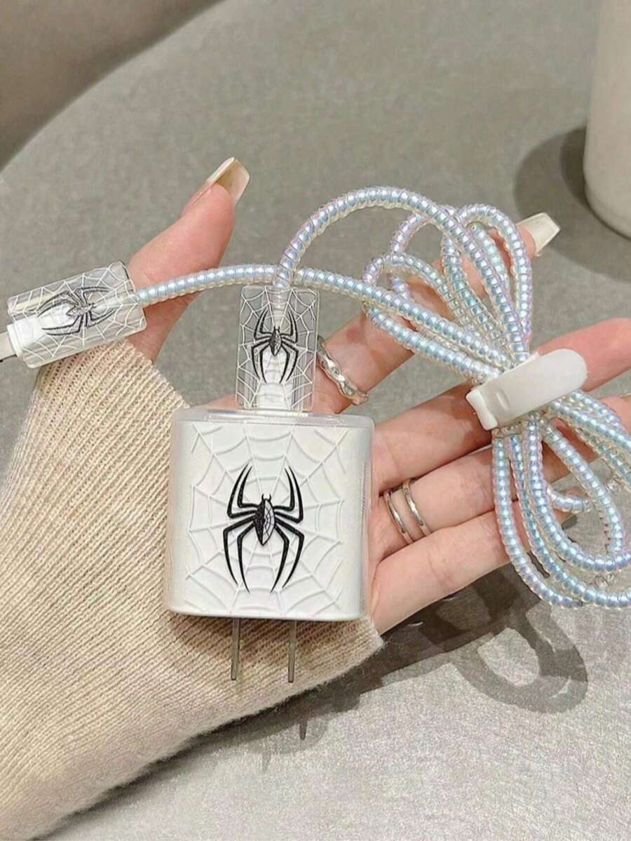 5pcs Black Spider TPU Charger Protective Cover Compatible With Apple 18/20W Charger Cable Protector, Charger Protector Charger Accessories, Phone Accessories - Clear - View 1
