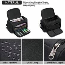 Estuche de Lápices de Gran Capacidad, Organizador Multifuncional con Compartimentos, Bolsa de Papelería Simple para Viaje, Bolsa de Lápices de Tela para Hombres, Mujeres, Niñas y Niños (Negro) - Negro acolchado - Ver 11