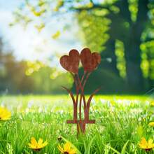 1pc Rustic Heart-Shaped Metal Garden Stake - Weathered Red Finish, Decoration For Planters, Balconies Or Gardens, Perfect Gift For Mother's Day, Easter Or Christmas