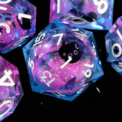 7pcs Cute Cat Liquid Quicksand Dice Set, Resin Polyhedral RPG Dice With Sharp Edges, Handcrafted Role Playing Game Accessories, Suitable For Christmas, Birthday, Festivals, Parties, Valentine's Day, Gifts, Spring