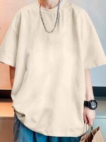 Premium Plain Streetwear Oversized Gym T-Shirt, 100% Cotton, Workout - Khaki - View 6