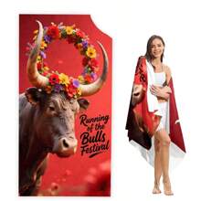 1 peça, macia e confortável, guirlanda floral espanhola de corrida de touros, design de touro, toalha de praia/banho, secagem rápida, sem areia, leve, cobertor multiuso, presente perfeito para família, amigos, todas as estações, piquenique, acampamento, academia