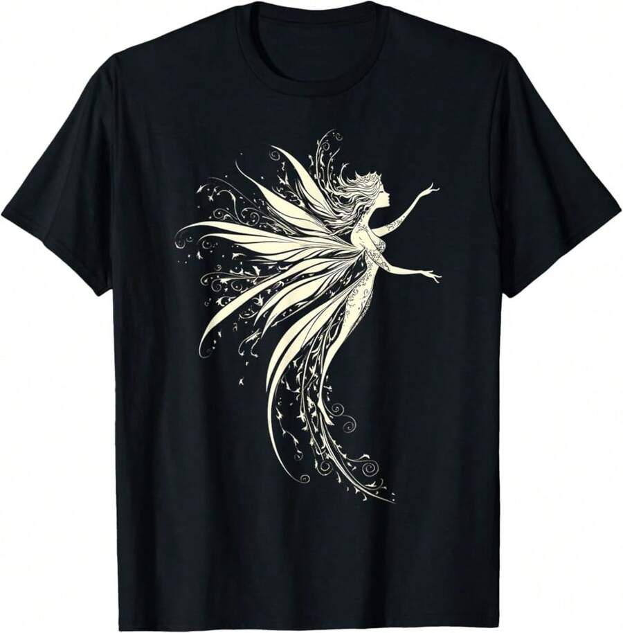 Fairy Mythical Graphic Fantasy Artwork Fairy T-Shirt Luxury Gift For Her Personalized Gift For Husband - Black - View 1