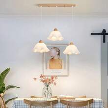 E27 底座 PVC 波浪灯罩，日式简约花卉图案，米色创意亚克力灯罩，适用于吊灯、台灯、吸顶灯具