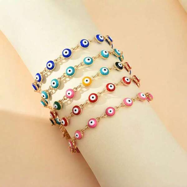 1 Stück Armband/Halskette mit Regenbogen-Dämonenaugen-Perlen, aus rostfreiem Stahl, Färbetechnik, Modisches Accessoire