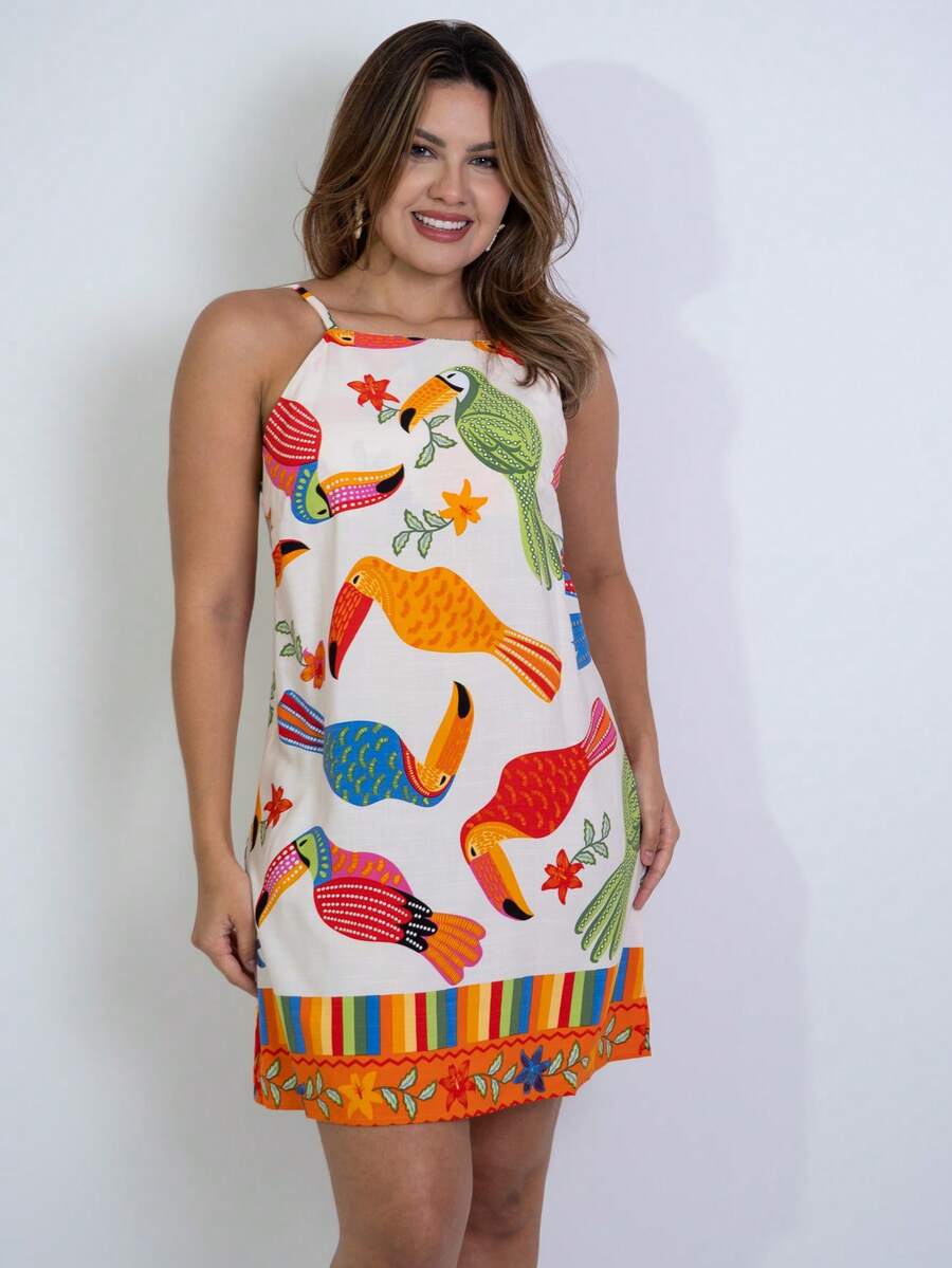 Short Printed Dress With Back Zipper - Clear - View 1