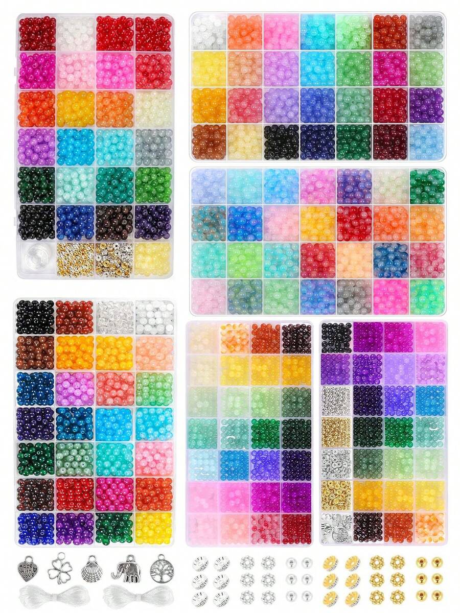 Glass Beads DIY Bracelet Supplies Kit: 1400pcs Solid/Pattern/Colorful ...