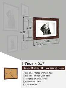 1个5x7/8x10/8x8/12x12/12x16英寸复古风格相框，采用质朴的红棕色木纹，可作墙面装饰，充满怀旧气息，配有衬垫，做旧表面工艺，材质独特，可作拼贴画廊相框，是承载经典怀旧故事的理想礼物。