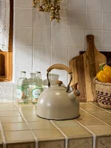 Cirelle 茶壺,2.5升（約2.5升）汽笛煮茶壺,不銹鋼帶木紋折疊手柄,適用於爐頂